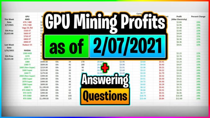 GPU Mining Profits as of 2/7/21 | Answering Questions | Twitch Recap